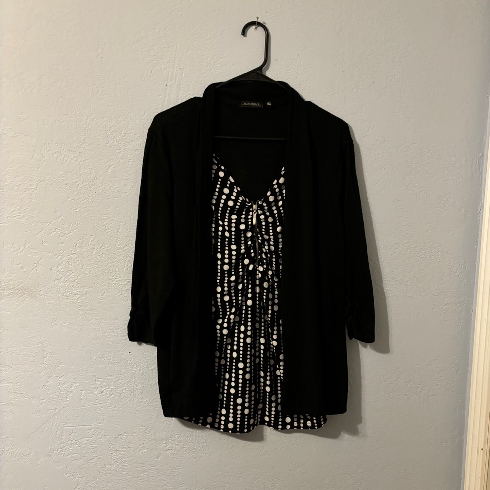 Polka dot faux jacket zippered blouse